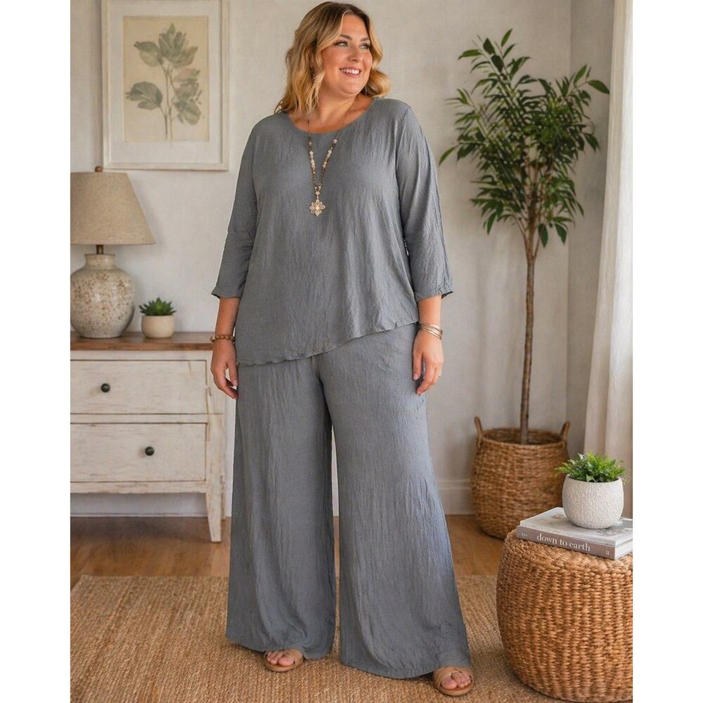 Chalet et ceci Pants Womens Gray Lagenlook Baggy Pull On Bamboo 1x